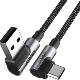 UGREEN Angled USB2.0 A to TYPE-C M/M Cable Nickel Plating Aluminum Shell with Braided 2 m Black AZOTTHONOM