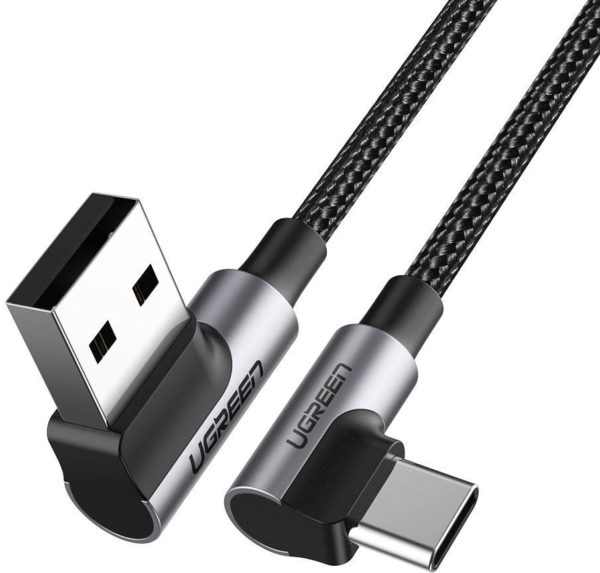 UGREEN Angled USB2.0 A to TYPE-C M/M Cable Nickel Plating Aluminum Shell with Braided 2 m Black AZOTTHONOM