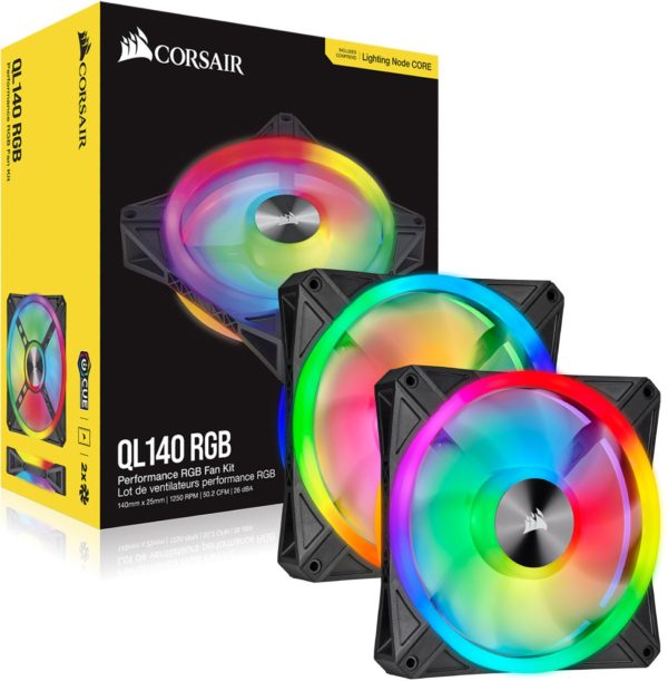 Corsair iCUE QL140 RGB 140 mm PWM Dual Fan Kit + Lighting Node CORE AZOTTHONOM