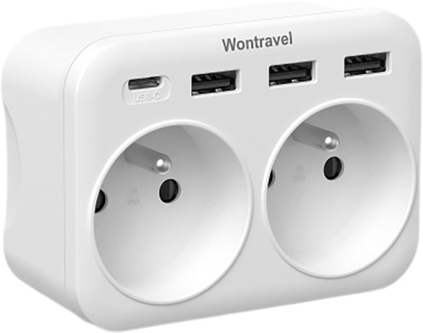 Wontravel elosztó 2 x + 3 USB + USB-C 16A / 4000W AZOTTHONOM